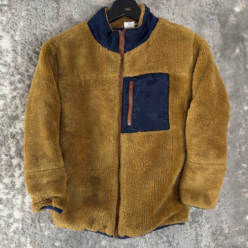 Tommy Bahama Size M(7/8) Faux Fur Fleece Full Zip Jacket Brown Long Sleeve Kids